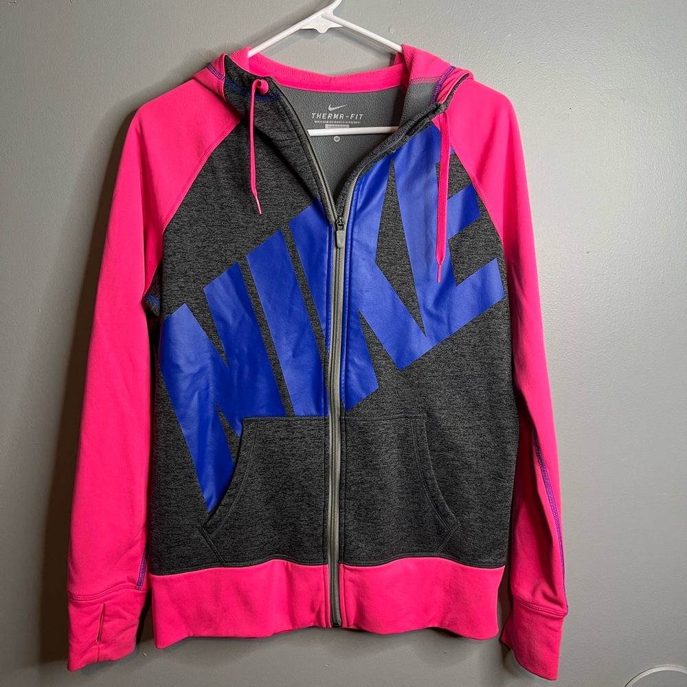 Nike Women's Full Zip in Pink and Gray with Blue Logo